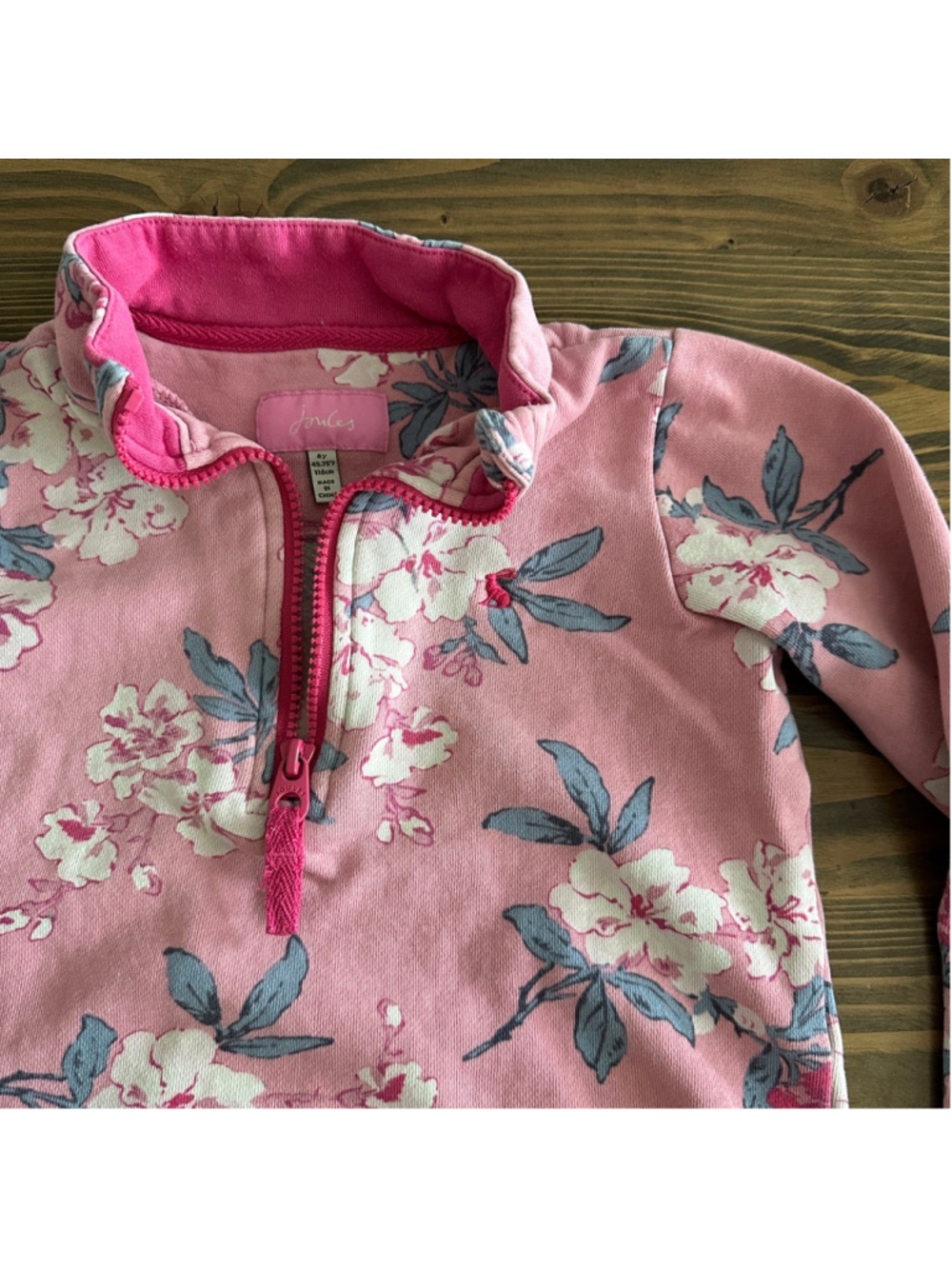 Joules Sweatshirt Girls 6 Pink Floral Half Zip Fleece Pullover